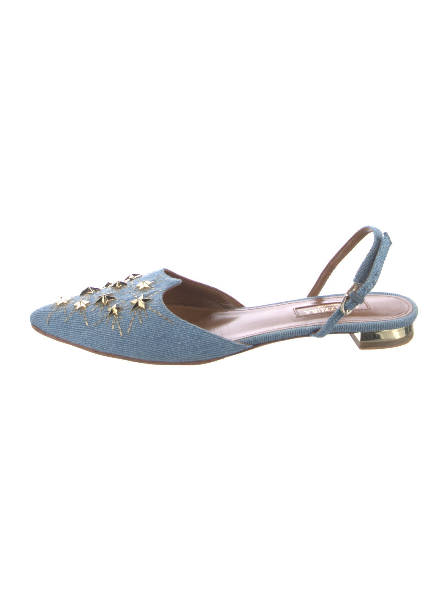 Aquazzura Denim Studded Accents Slingback Flats