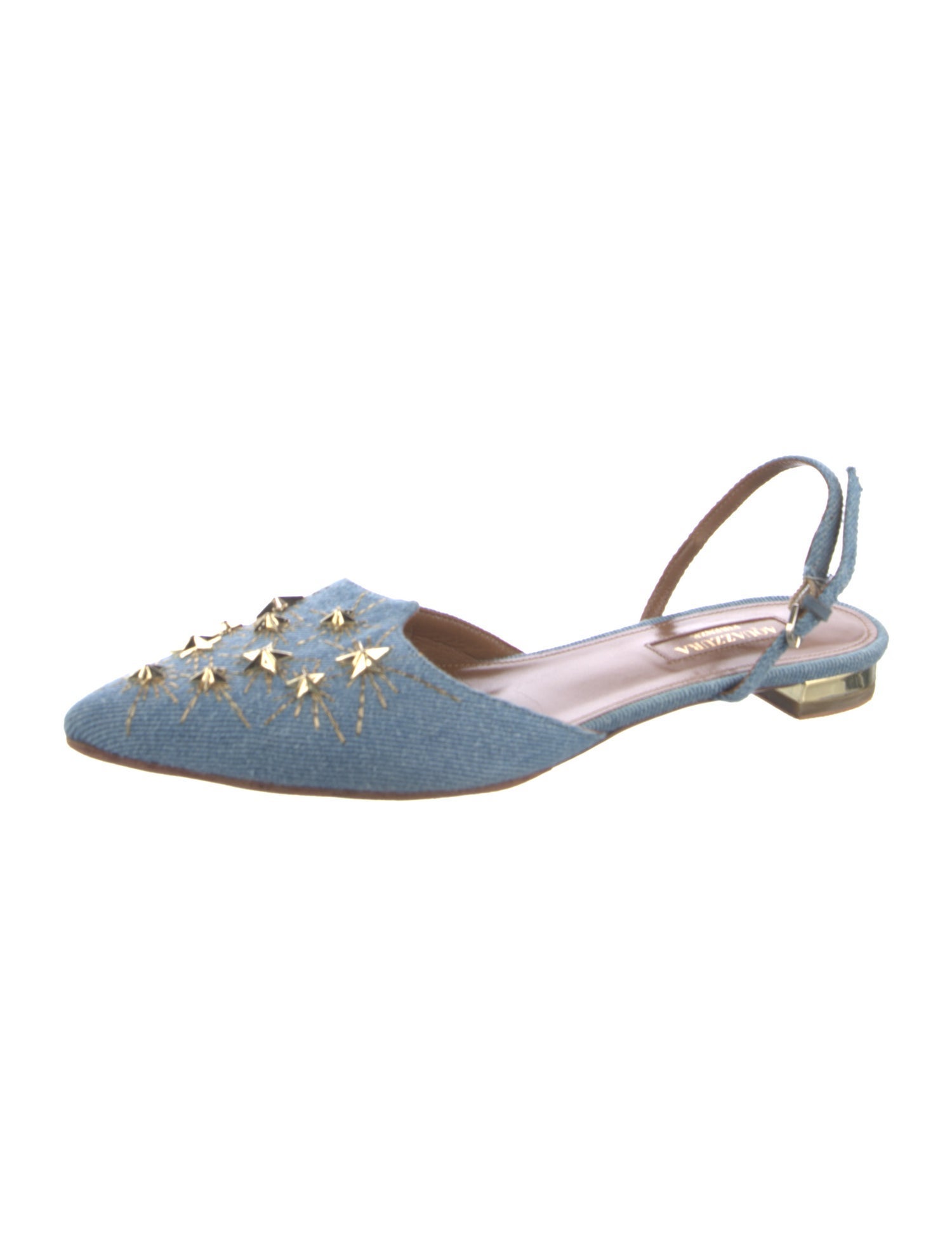 Aquazzura Denim Studded Accents Slingback Flats