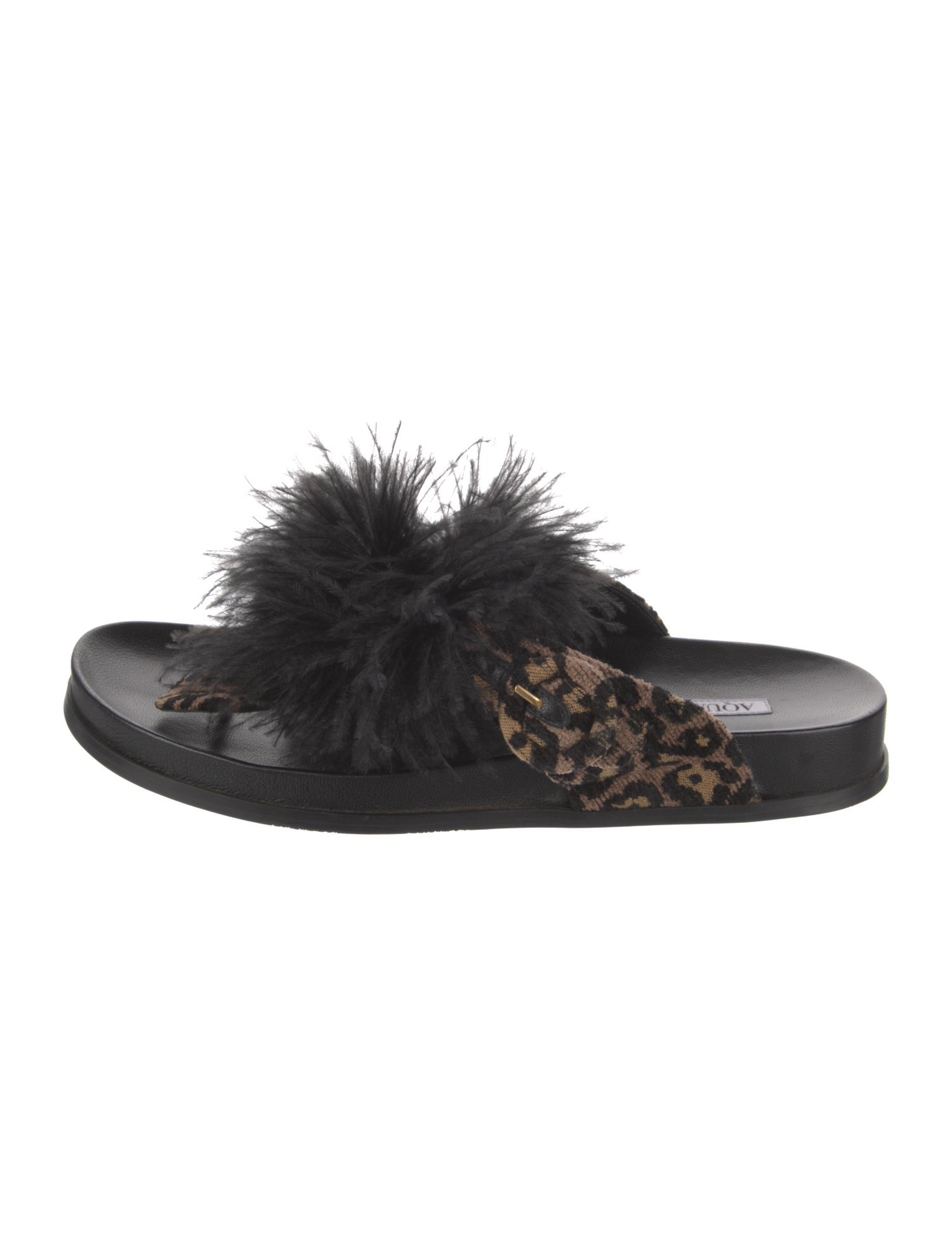 Aquazzura Animal Print Feather Trim Slides