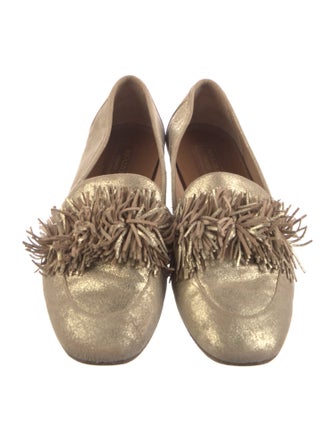 Aquazzura Suede Fringe Trim Accent Loafers