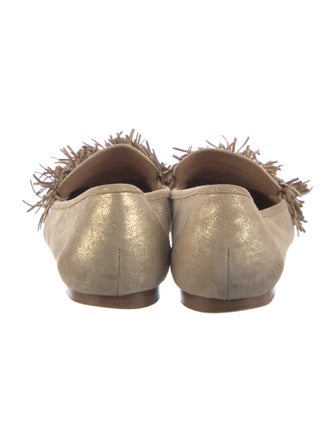 Aquazzura Suede Fringe Trim Accent Loafers