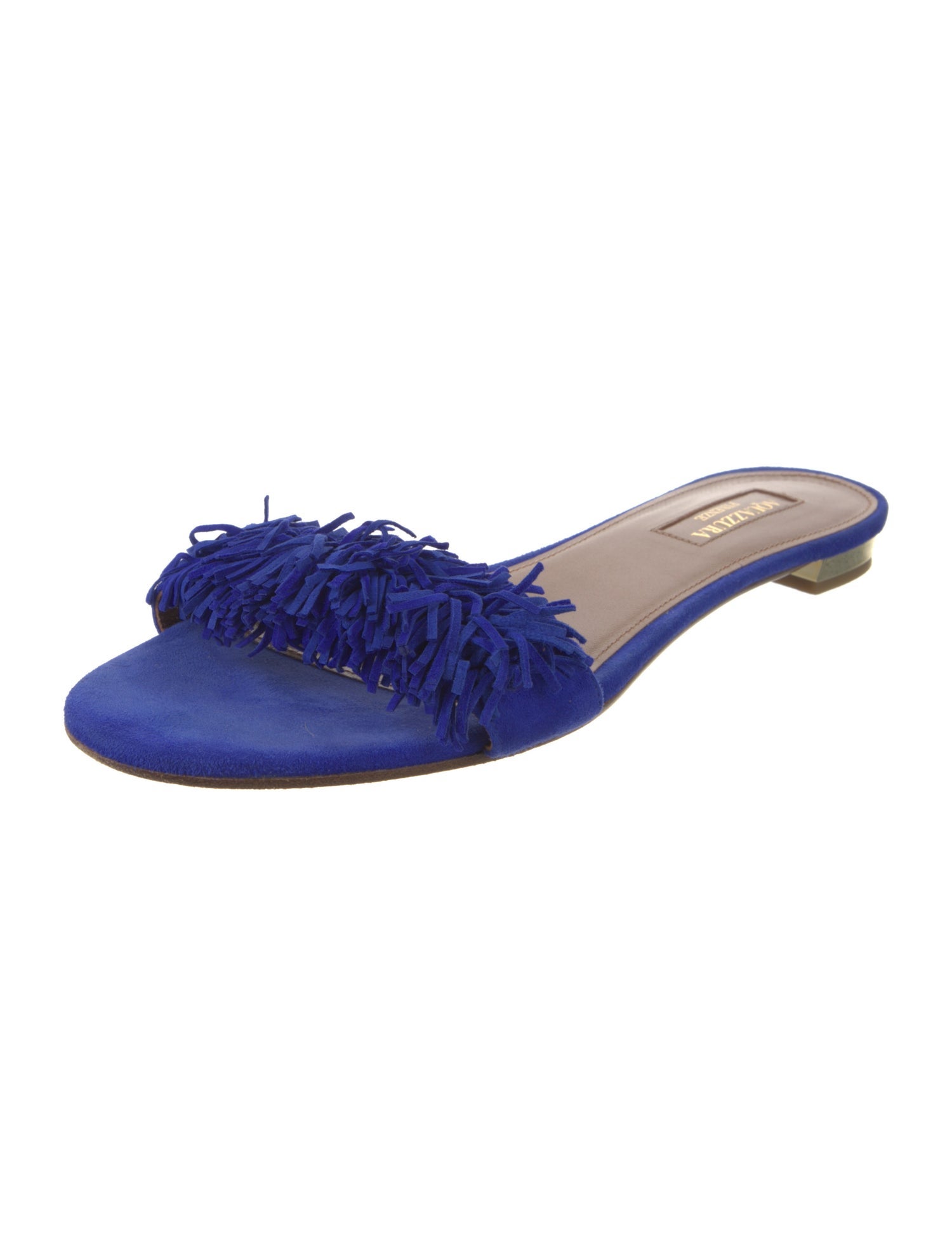 Aquazzura Suede Fringe Trim Accent Slides