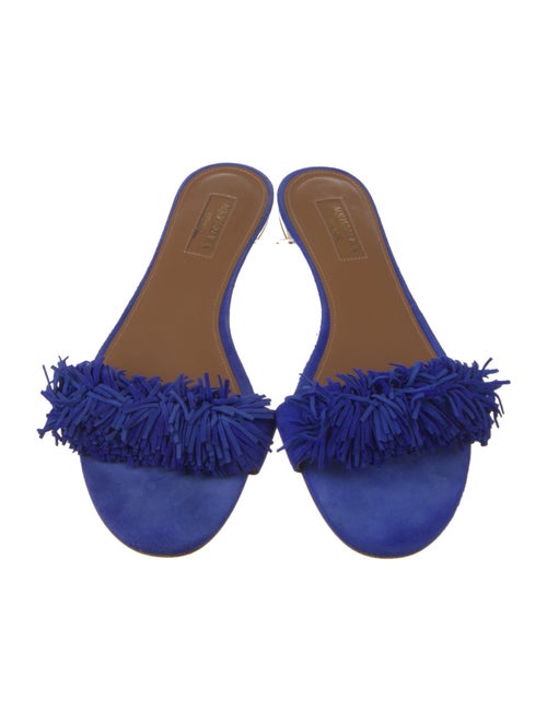 Aquazzura Suede Fringe Trim Accent Slides