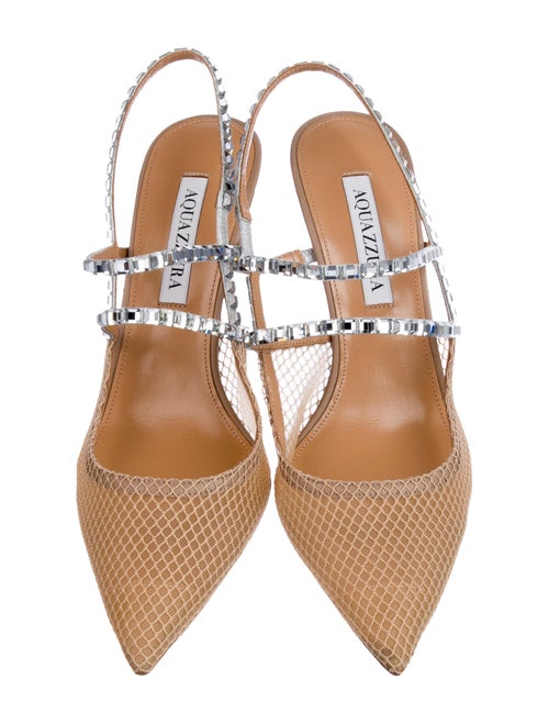 Aquazzura Mesh Crystal Embellishments Slingback Pumps