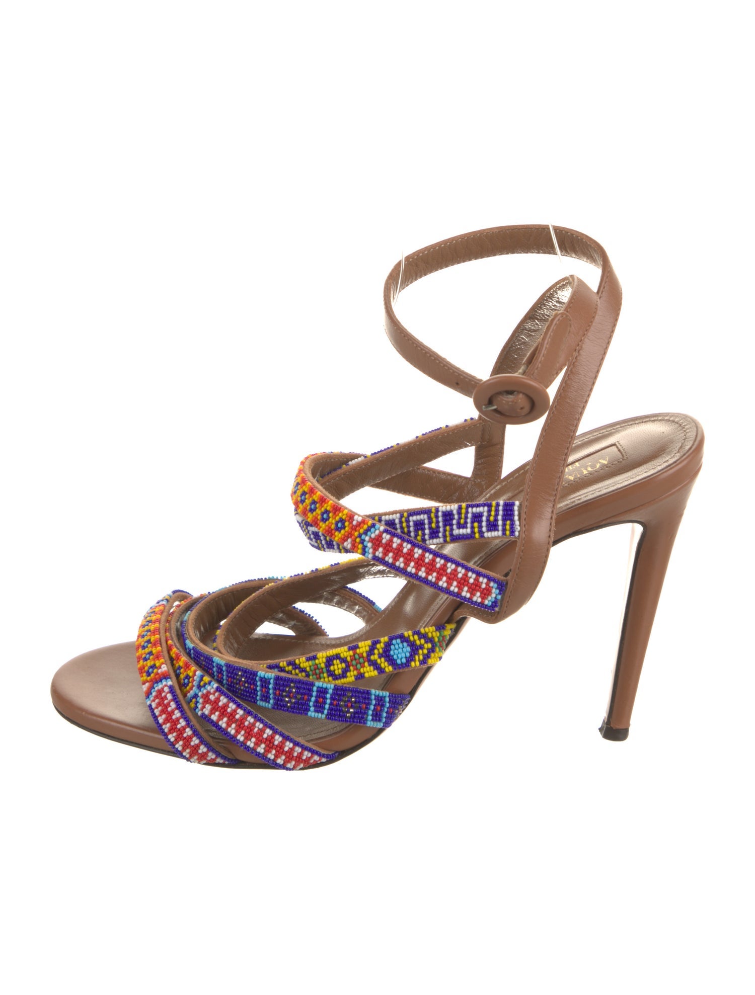 Aquazzura Leather Beaded Accents Sandals