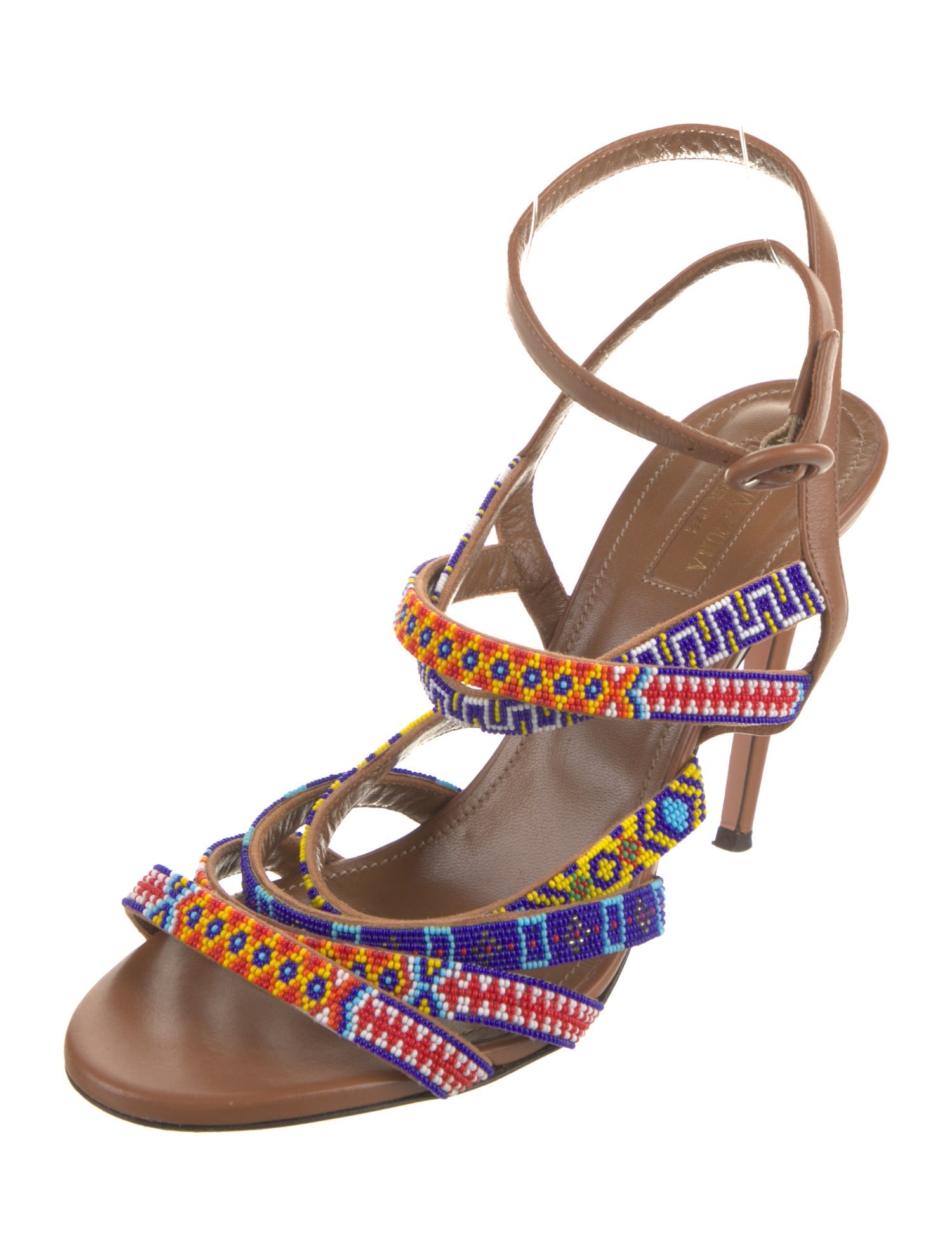 Aquazzura Leather Beaded Accents Sandals