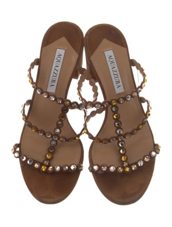 Aquazzura Suede Crystal Embellishments Slides