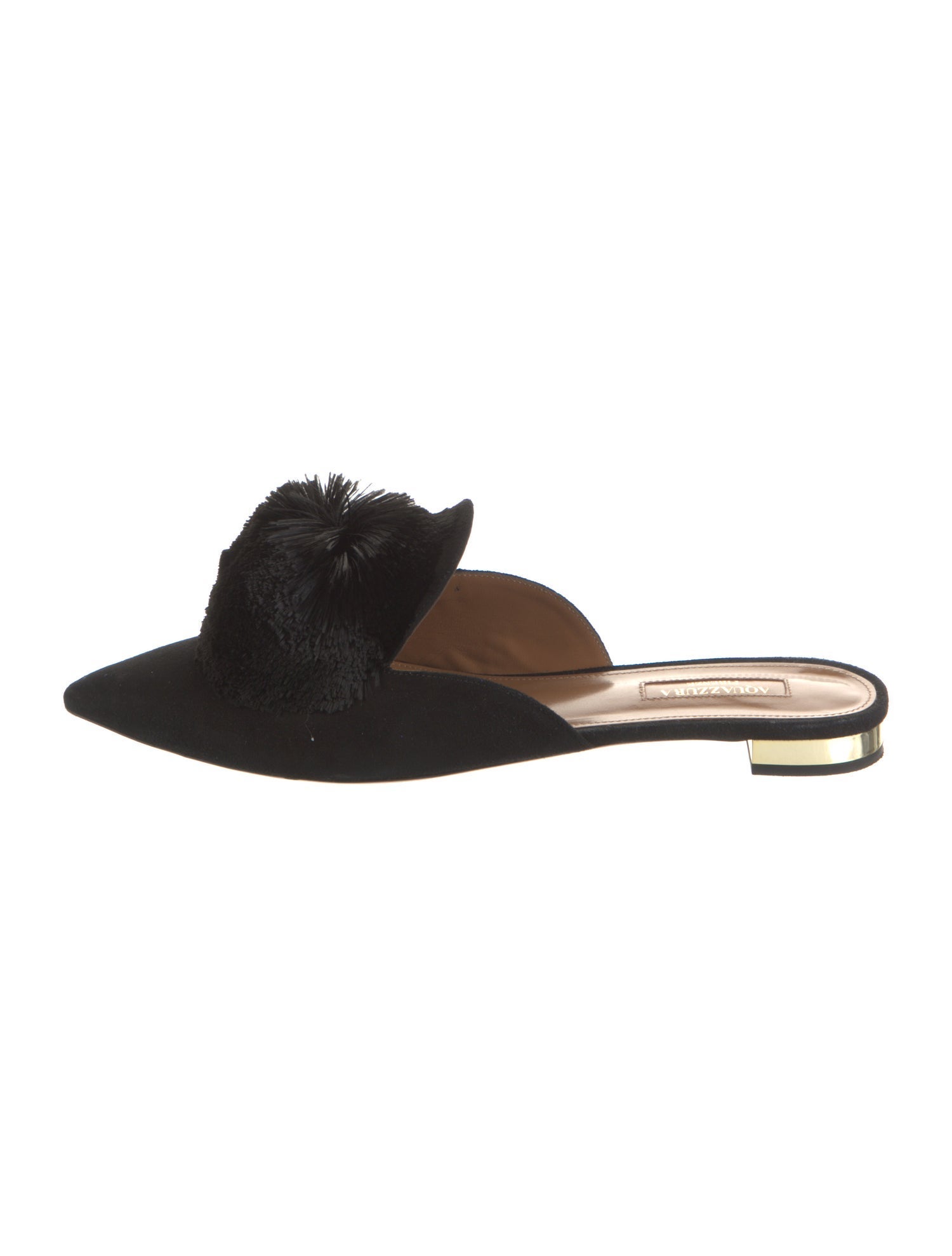 Aquazzura Suede Pom-Pom Embellishments Mules
