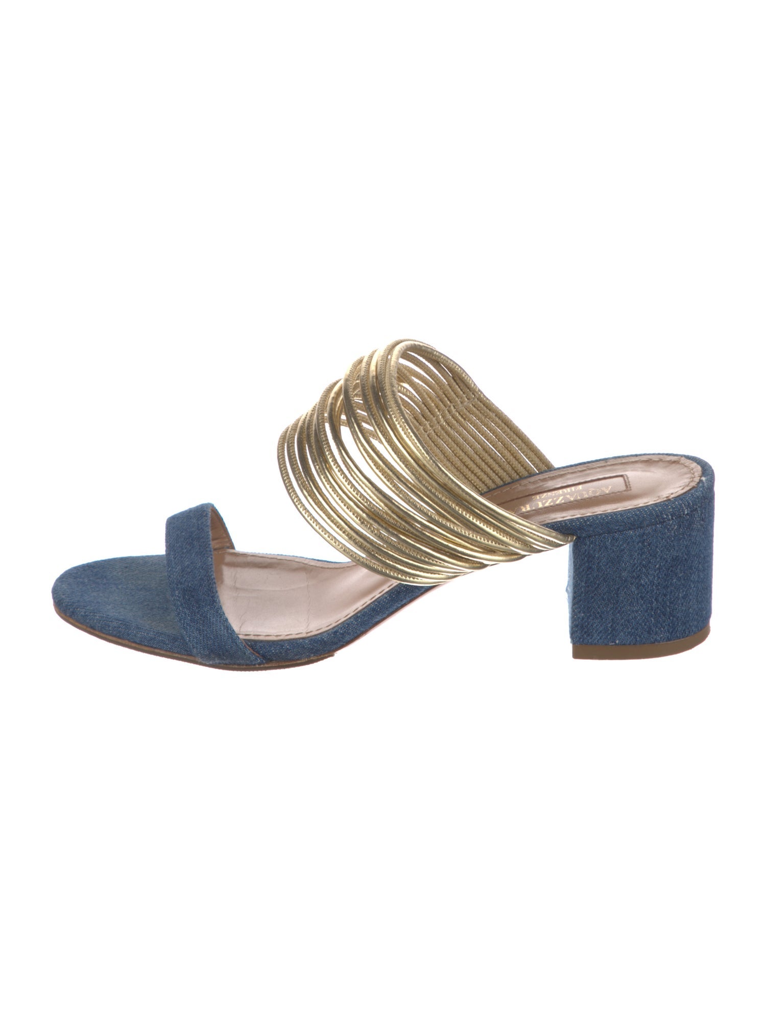 Aquazzura Denim Colorblock Pattern Slides