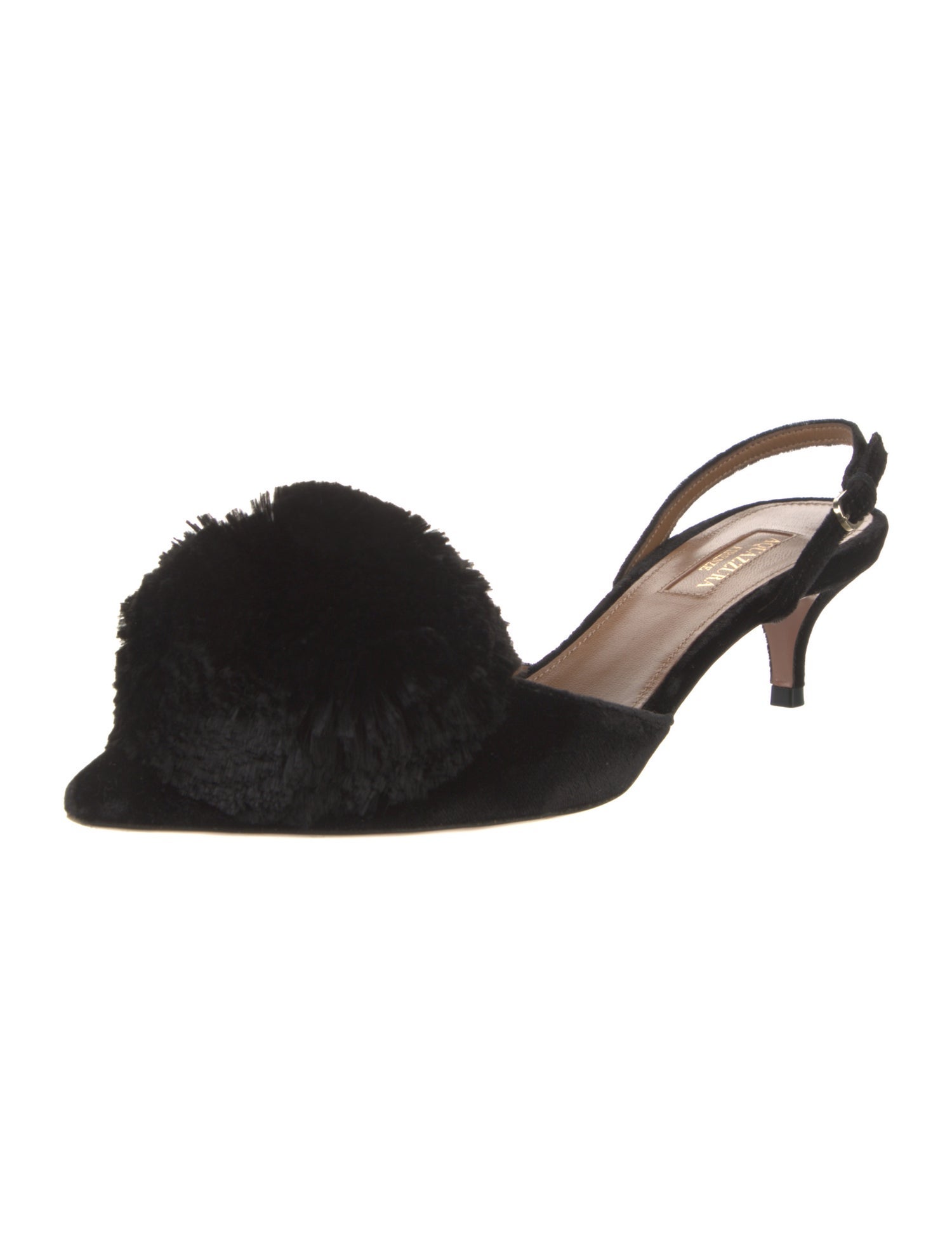 Aquazzura Velvet Pom-Pom Embellishments Slingback Pumps