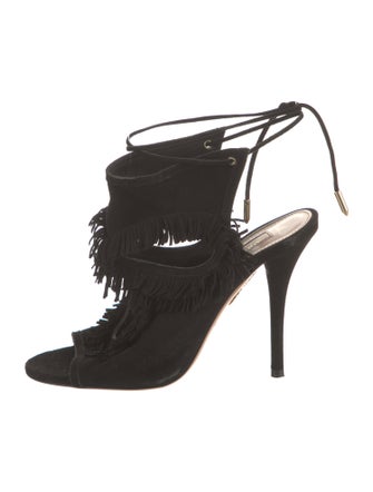 Aquazzura Suede Fringe Trim Accent Sandals