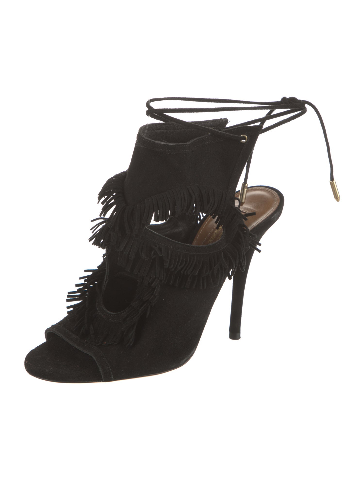 Aquazzura Suede Fringe Trim Accent Sandals