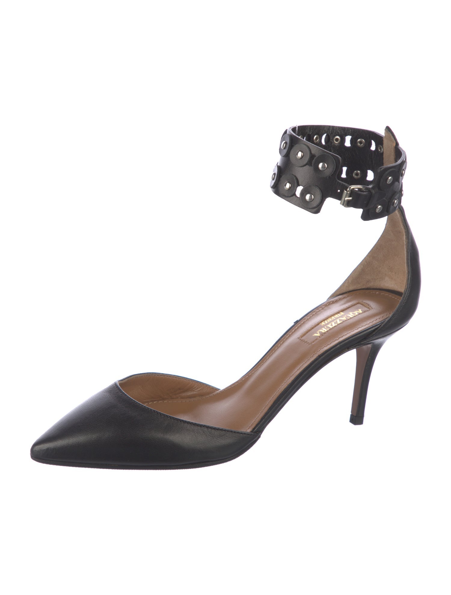 Aquazzura Leather Studded Accents D'Orsay Pumps