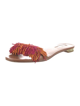 Aquazzura Suede Fringe Trim Accent Slides