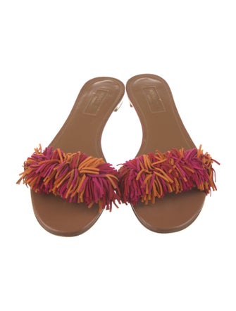 Aquazzura Suede Fringe Trim Accent Slides