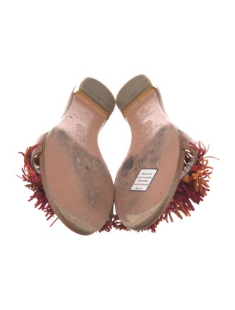 Aquazzura Suede Fringe Trim Accent Slides