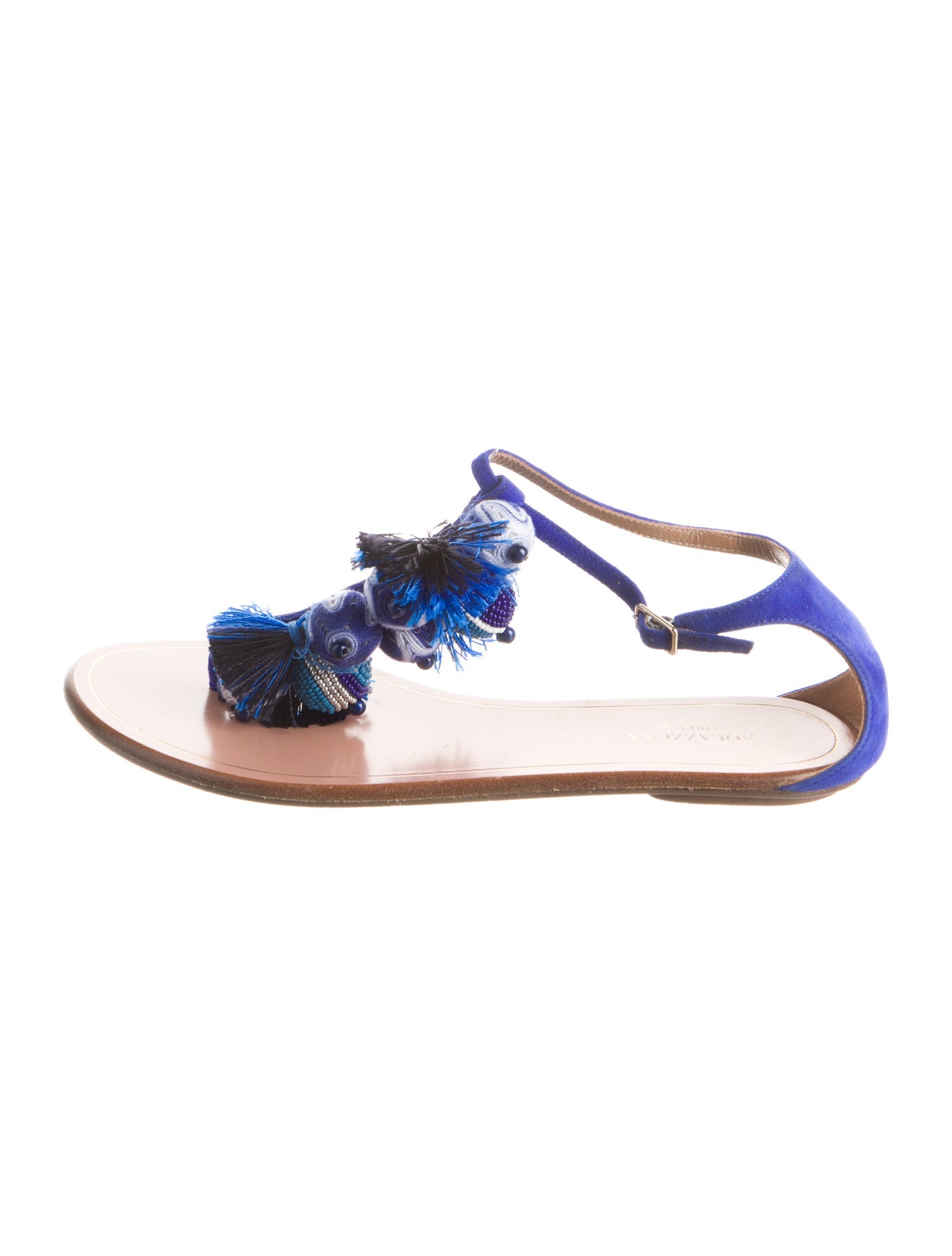 Aquazzura Suede Tassel Accents T-Strap Sandals