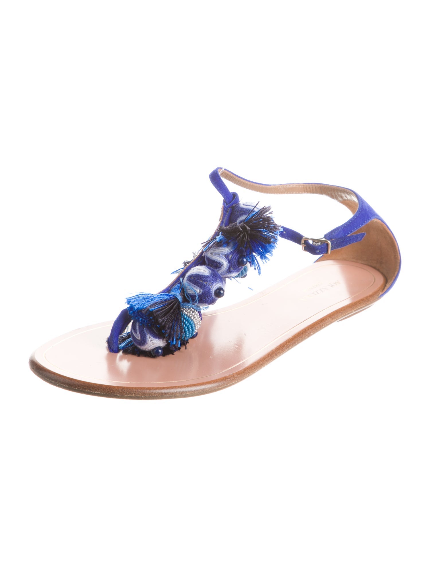 Aquazzura Suede Tassel Accents T-Strap Sandals