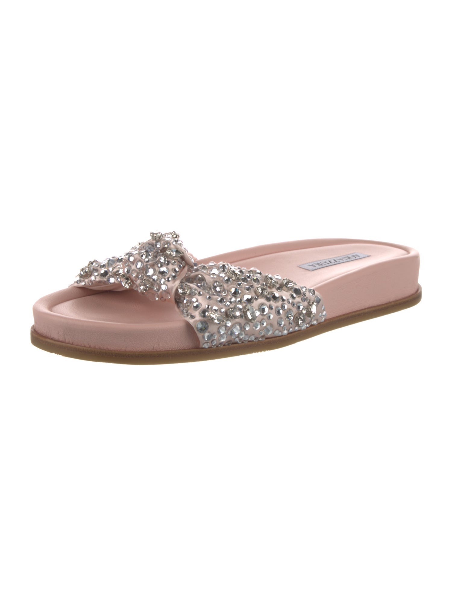 Aquazzura Leather Crystal Embellishments Slides