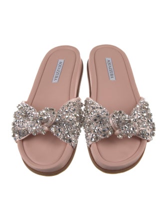 Aquazzura Leather Crystal Embellishments Slides