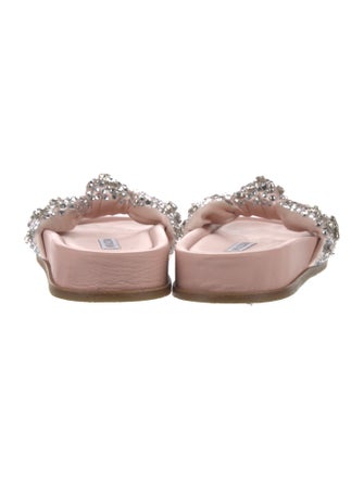 Aquazzura Leather Crystal Embellishments Slides