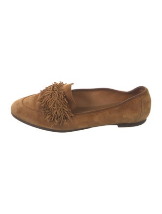 Aquazzura Suede Fringe Trim Accent Loafers