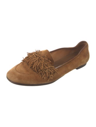 Aquazzura Suede Fringe Trim Accent Loafers