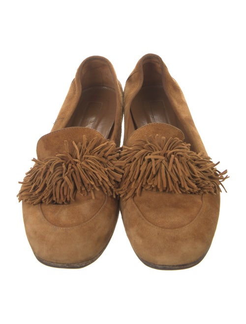 Aquazzura Suede Fringe Trim Accent Loafers