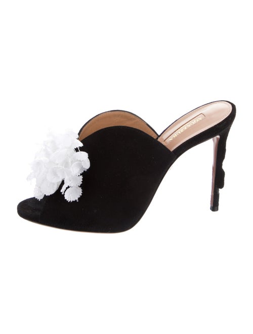 Aquazzura Suede Floral Print Mules