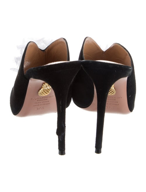 Aquazzura Suede Floral Print Mules