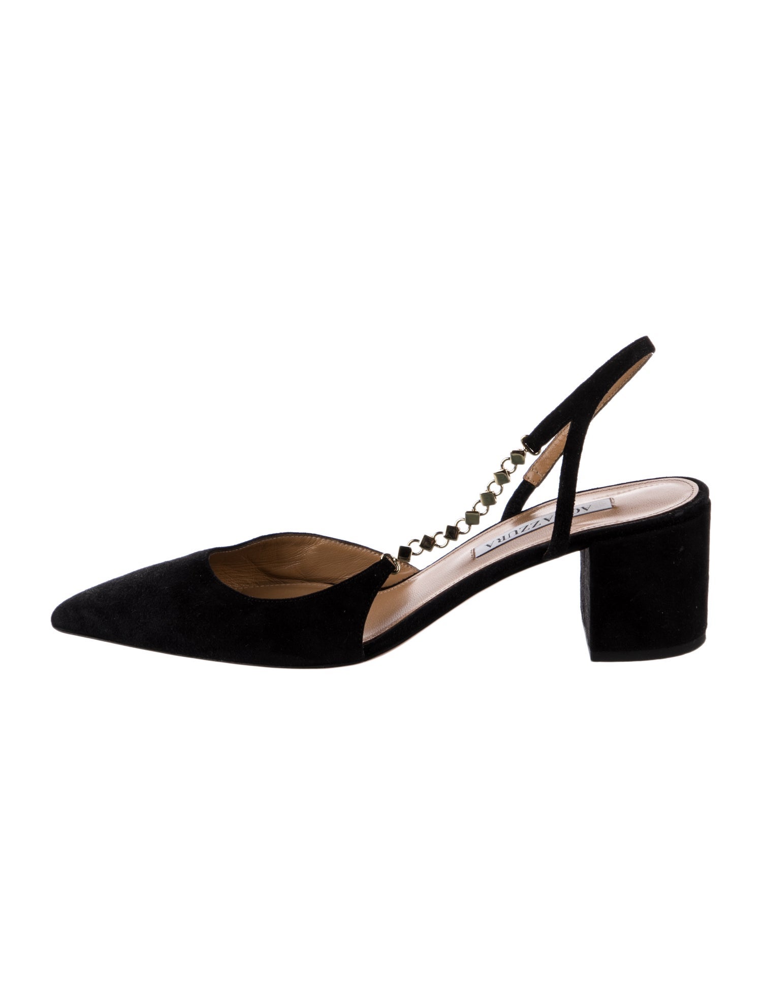 Aquazzura Suede Chain-Link Accents Slingback Pumps