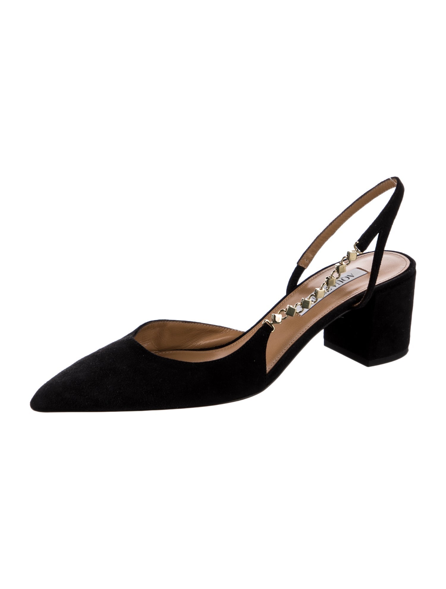 Aquazzura Suede Chain-Link Accents Slingback Pumps