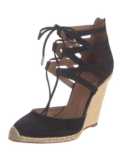 Aquazzura Suede Colorblock Pattern T-Strap Pumps