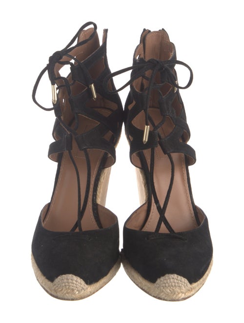 Aquazzura Suede Colorblock Pattern T-Strap Pumps