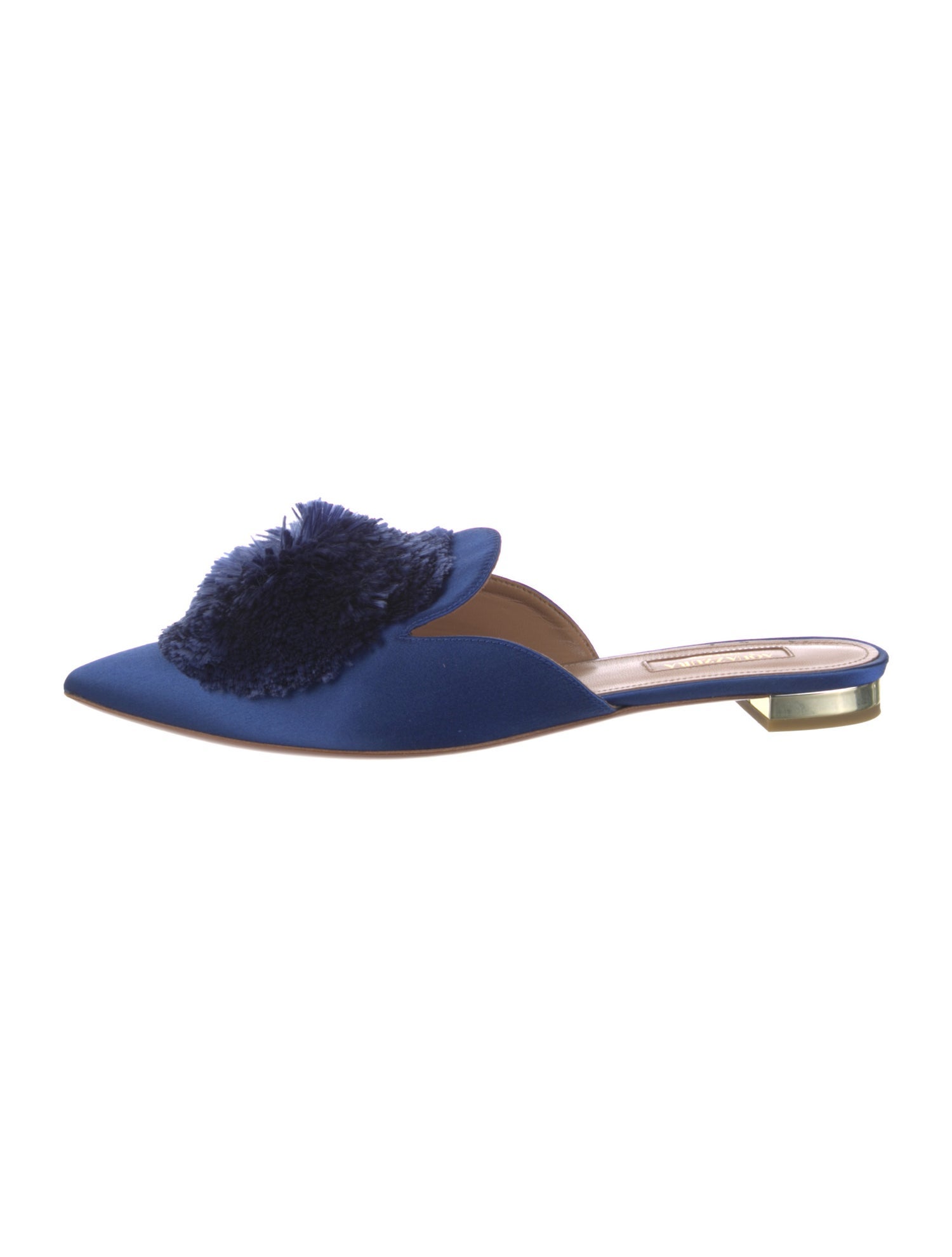 Aquazzura Satin Pom-Pom Embellishments Mules