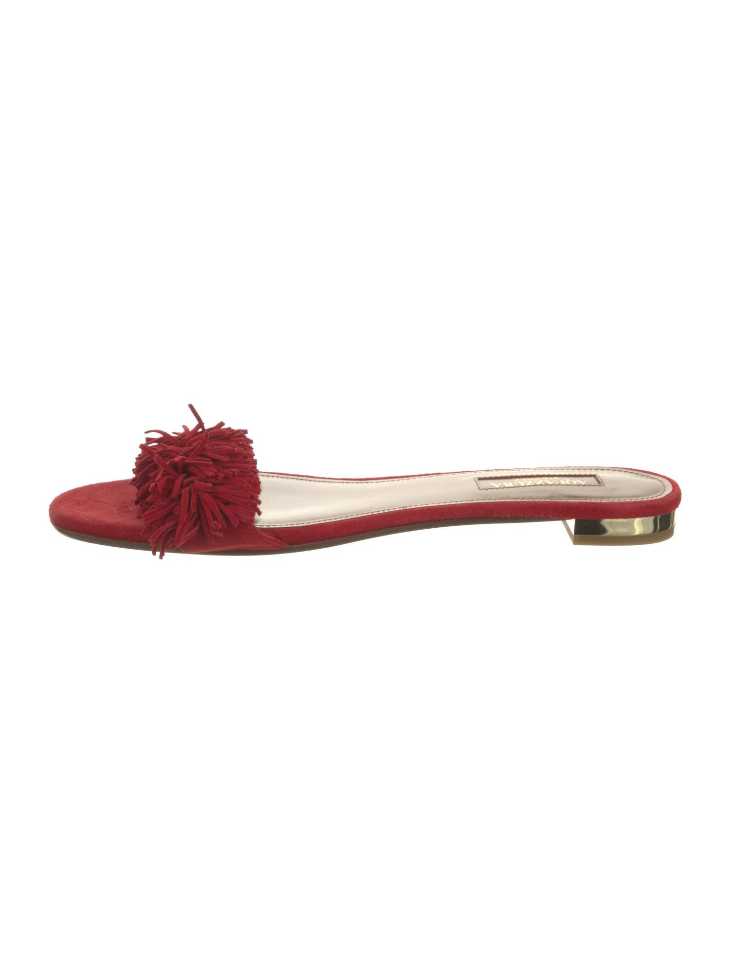 Aquazzura Suede Fringe Trim Accent Slides