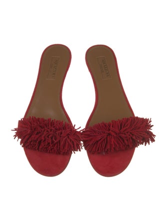 Aquazzura Suede Fringe Trim Accent Slides