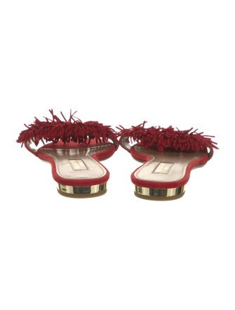 Aquazzura Suede Fringe Trim Accent Slides