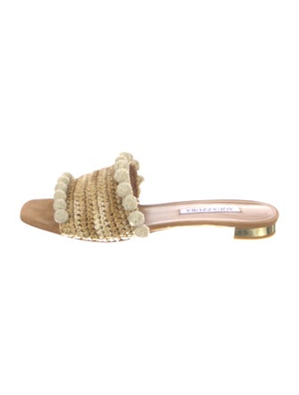 Aquazzura Straw Pom-Pom Embellishments Slides