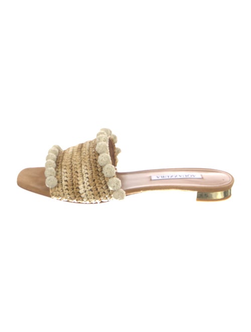 Aquazzura Straw Pom-Pom Embellishments Slides