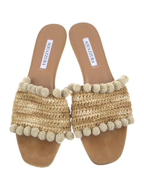 Aquazzura Straw Pom-Pom Embellishments Slides