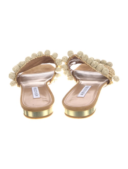 Aquazzura Straw Pom-Pom Embellishments Slides