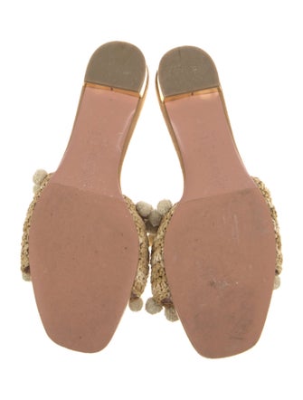 Aquazzura Straw Pom-Pom Embellishments Slides