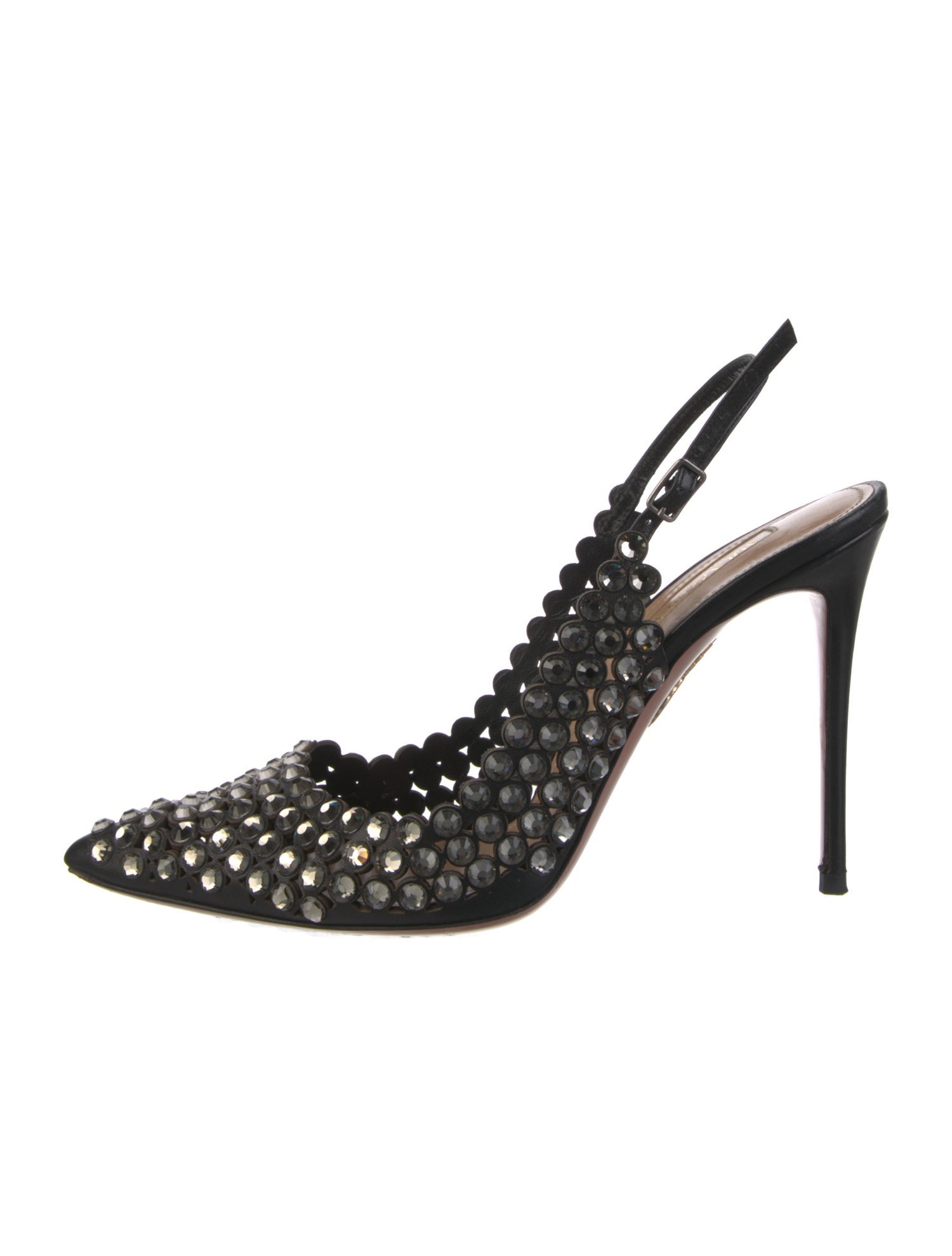 Aquazzura Leather Crystal Embellishments Slingback Pumps