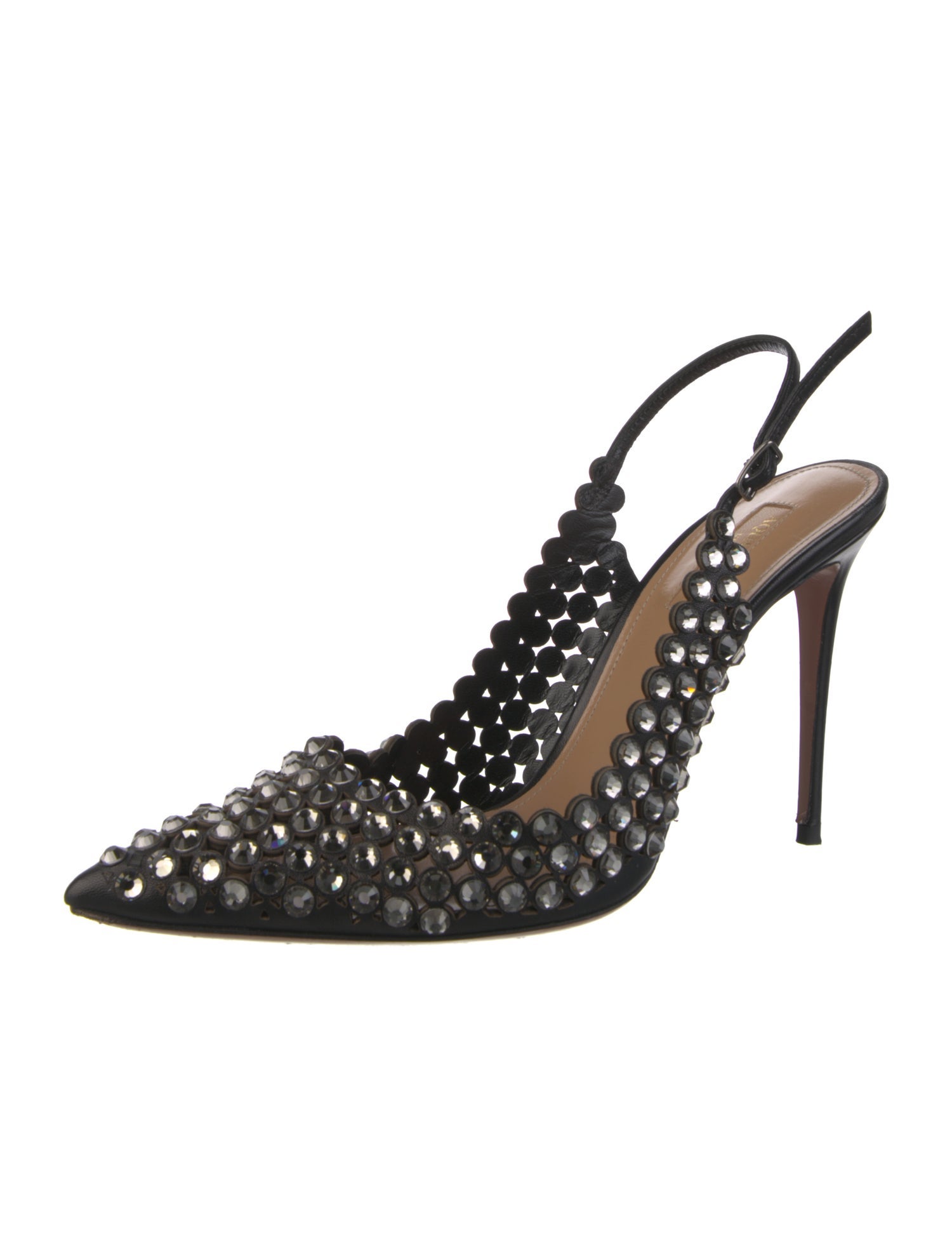 Aquazzura Leather Crystal Embellishments Slingback Pumps