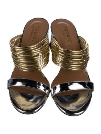 Aquazzura Patent Leather Colorblock Pattern Slides