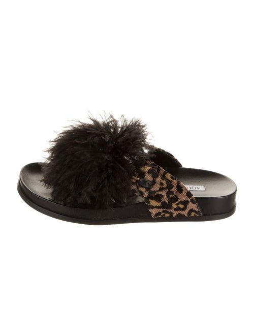 Aquazzura Animal Print Feather Trim Slides