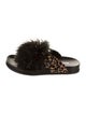 Aquazzura Animal Print Feather Trim Slides