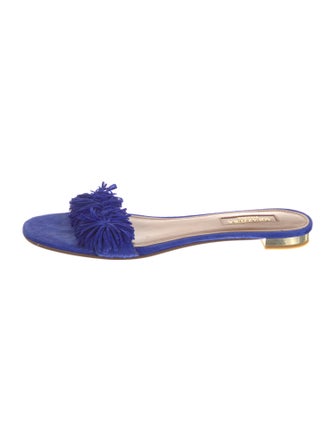 Aquazzura Suede Fringe Trim Accent Slides