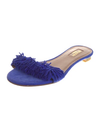 Aquazzura Suede Fringe Trim Accent Slides